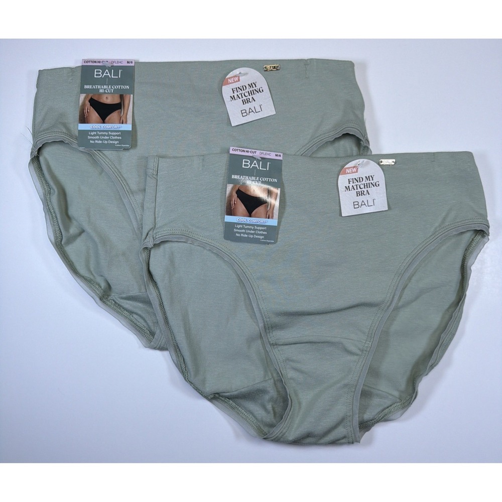 Bali Breathable Cotton Hi-Cut Panty Green DFLEHC Women's M/6 2 Pack Smooth Cool